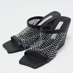 Stella McCartney Black and Crystal Mesh Mules